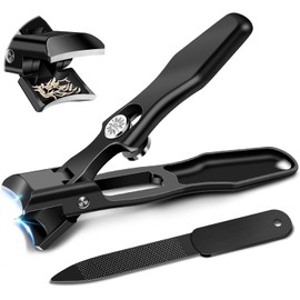 German Nail Clippers for Men with Catcher, Heavy Duty Toe Nail Clippers for Thick Nails Seniors, Portable Ultra Sharp Fingernail Clippers with Wide Mouth, Anti Splash Stainless Steel Nail Cutters