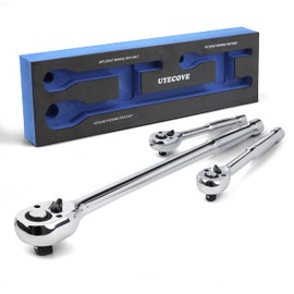 UYECOVE Long Ratchet Wrench Set, 1/4", 3/8", 1/2" Drive Long Handle Ratchet 3pcs Set, 72-Tooth Reversible Quick-Release, CR Steel and CR-MO Head, with EVA Storage Tray