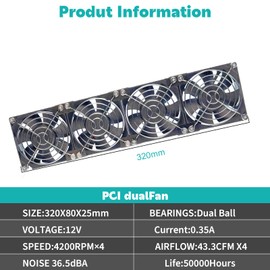 4 in 1 320x80x25mm AC 115V/220V Variable Speed Cooling Fan with Metal Mesh Guard for Server PC GPU Rig AV Cabinet Kitchen Grow Tent