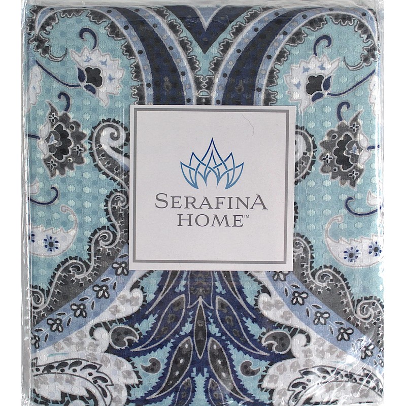 Decorative Blue & Silver Grey Gray Boho Fabric Shower Curtain,