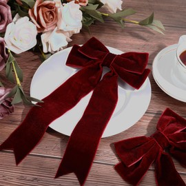 2 Pcs Girls Hair Accessories - Burgundy Hair Bows, Elegant Retro Red Bow Clip with Long Velvet Ribbon, Suitable for Girls, Women, Party and Christmas
