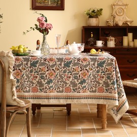 ISAENNE Floral Tablecloth for Rectangle Tables,Linen Table Cloth with Gray-Green Tone and Silver Lotus Pattern,Heavy Durable Table Cover for Dining Thanksgiving Kitchen Party Christmas,63"*110"