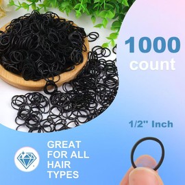 KJAHLAL Rubber Band, 1000 Pcs Hair Rubber Bands，1/2" Black Rubber Bands