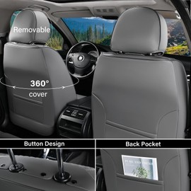 Coverado Car Seat Covers Full Set, 5 Piece Car Seat Protector with Removable Headrest, Nappa Leather Breathable Front Back Rear Seat Cushion Universal Fit for Truck Automotive Most of Cars Gray