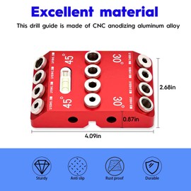 Multi Angle Drill Guide Jig 30 45 90 Degree with 4 Drill Bits,Portable Drill Guide for Straight Hole and Angle Hole,Aluminum pocket hole jig Kit for Stairs Handrail, Cable Railing, Wood Post, Deck