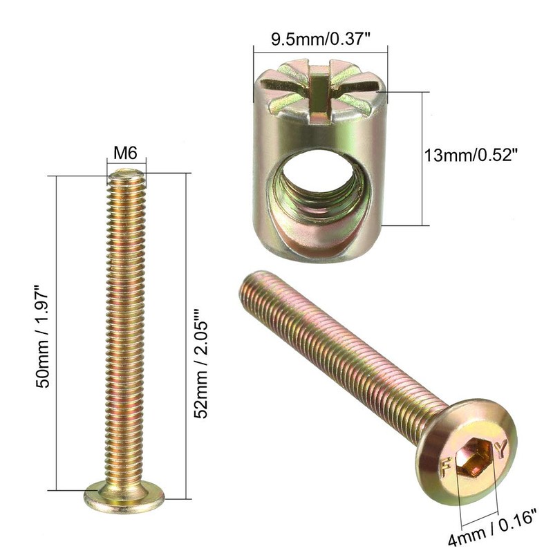 sourcing map M6x50mm Furniture Bolt Nut Set Hex Socket Screw