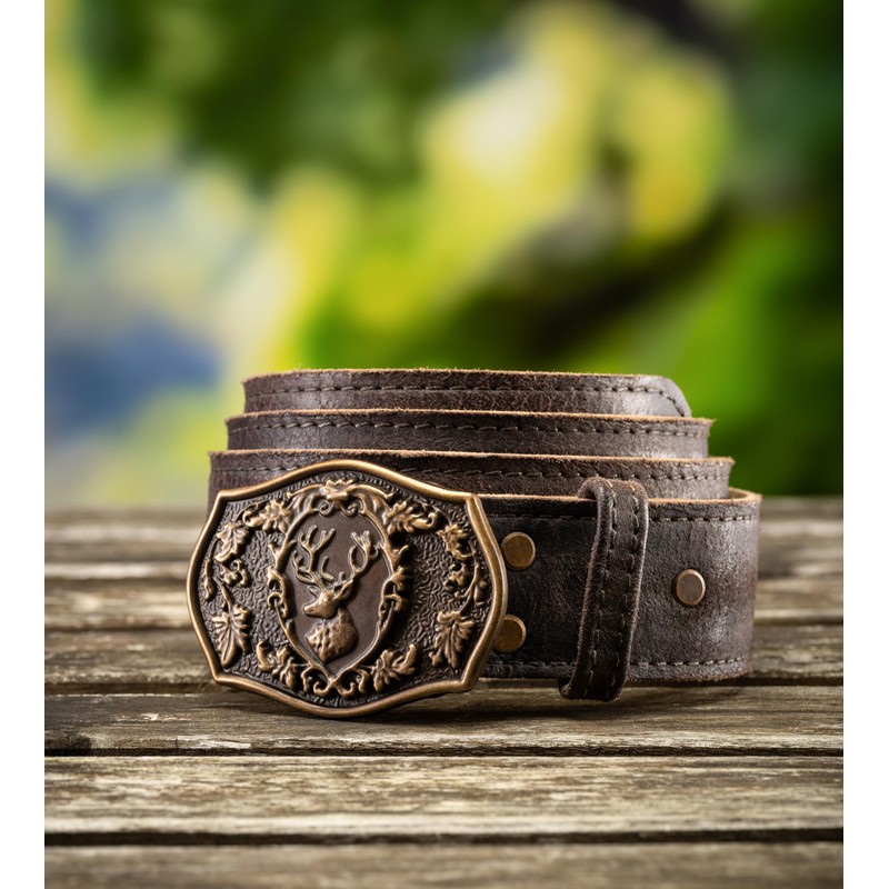 Schöneberger Trachten Couture Loris Men's Traditional Leather Belt with Deer
