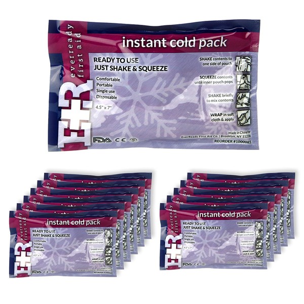 Ever Ready First Aid Disposable Cold Compress Therapy Instant Ice Pack for Injuries 4.5" x 7" - 12 Pack