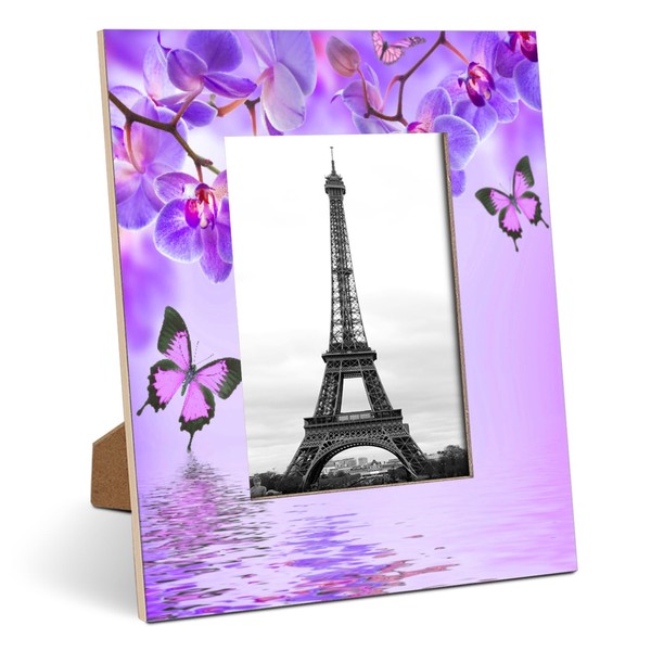 Mardesigns Flower Purple 5x7 Picture Frame, Butterfly Photo Picture Frame