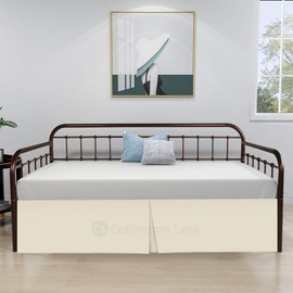 Cottington Lane Luxury Box Pleated Bed Skirt with Split Corners for Daybeds, Three Side Coverage Premium Brushed Microfiber Ivory Tailored Daybed Skirt Twin 16 Inches Drop, Classic Platform Fit