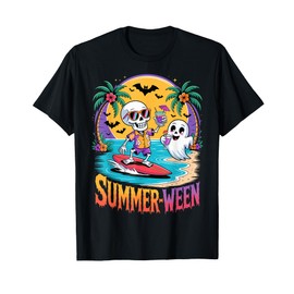 Skeleton Ghost Spooky Beach Holiday Summer Party Summerween T-Shirt