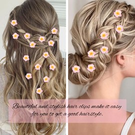YISSION 20Pcs Mini Hawaiian Flower Hair Clips - Cute Pins and Small Barrettes - Pink Plumeria Decorative Accessories for Bridal Wedding - Girls and Women