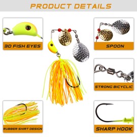 Spinner Baits Fishing Lures Kit,Bass Fishing Lures Spinnerbaits Buzzbait Set Hard Metal Topwater Swimbait Jig Lure for Bass Pike Trout Walleye Freshwater Saltwater