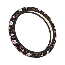 Peony Flower Steering Wheel Cover Women Men Elastic Stretch Soft Car Wheel Protector Universal Breathable No-Slip Car Accessories for Truck Van SUV Auto Fit 14-15 Inches