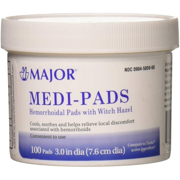 Medi-Pads Maximum Strength With Witch Hazel Hemorrhoidal Hygienic Cleansing Pads 100 Ct per Jar Compare to Tucks Pads