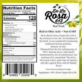 De La Rosa Extra Virgin Olive Oil, First Cold Pressed, Vegan, Kosher, Non-GMO & Gluten-Free, Fruity & Full-Bodied, Great for Salad Dressings & More, Olive Oil Extra Virgin 2 Liter (Pack of 1)