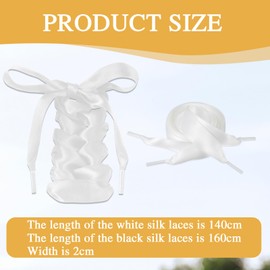 Geosar Satin Ribbon Shoelaces 2 Pairs Shoe Laces for Trainers Flat Shoe Laces Boot Shoe Laces Adult Shoelaces, 0.79 Inches(White)
