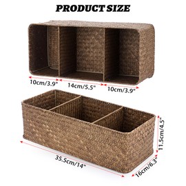 ELLDOO Coffee Pod Holder, Large Capacity Coffee Pod Organizer for K Cup Nespresso Pods, Hand-Woven Seagrass Storage Basket, 3-Section Wicker Baskets for Shelves Closets, Coffee