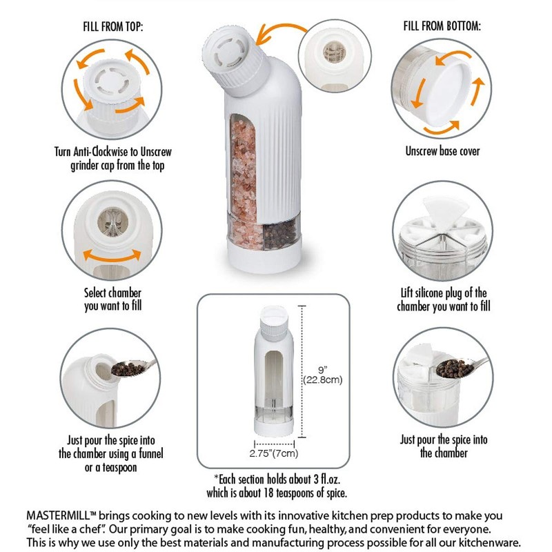 MasterMill 5-in-1 Multi Section Spice Mill, Salt and Pepper Mill