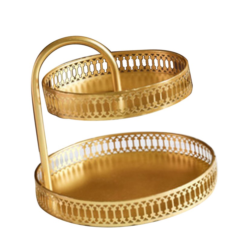 Double Layer Pastry Tray Decorative Copper Gold Biscuits Dessert Display