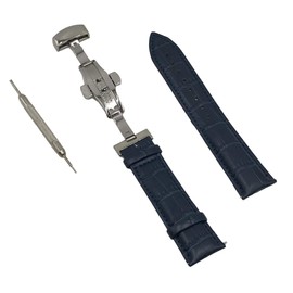 One-push Watch Band, Genuine Leather, D Buckle, Crocodile Embossed Belt, Spring Bar Removal Included, blue (navy blue)