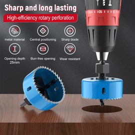 12-Piece Hole Saw Kit, Includes 8 Sizes (3/4" to 2-1/2"), Arbors, Drill Bits, and Hex Key, Ideal for Softwood, Plywood, and PVC（Blue）