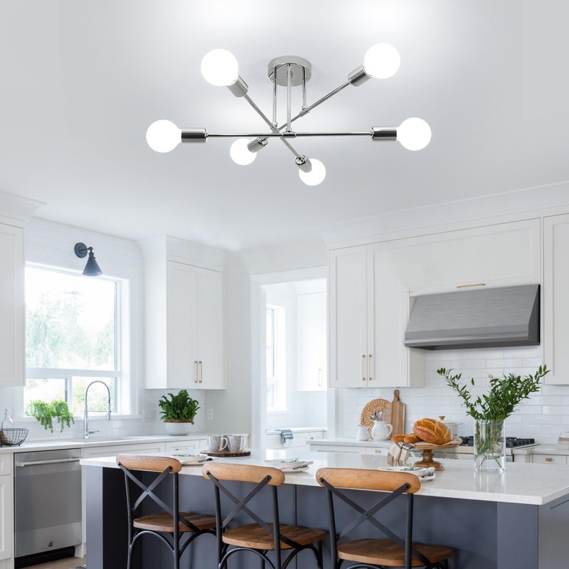 Comely Modern 6-Light Sputnik Chandelier Ceiling Lights, Adjustable Semi-Flush Mount