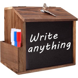 DaMohony Wood Suggestion Box with Lock and Chalkboard Wall Mounted Donation Lock Box Tip Money Drop Donation Boxes For Saving Fundraising