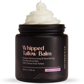 Beef Tallow for Skin (Vanilla Lavender 4 oz) - Whipped Tallow Moisturizer for Face and Body - 100% Grass Fed Beef Tallow Balm - Natural Skincare Lotion for Sensitive Skin, Dry Skin