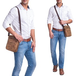 STILORD 'Luja' Stylish Leather Shoulder Bag Women Men Small Vintage Messenger Bag for Hanging Leather Shoulder Bag Real Leather Braided, Vinto - Brown, shoulder bag