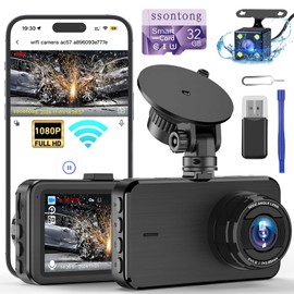 Dash Cam Front and Rear, Dashcam WiFi/App Control 1080P Car Camera Dash Cam, Dual Lens Dashboard Dash Camera for cars w/ 32GB Card,Night Vision,WDR,G-sensor,Loop Recording,Parking Mode,170 Wide Angle
