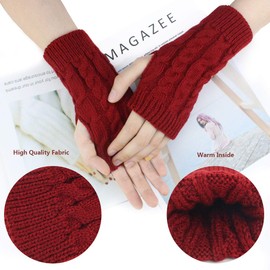 Women Arm Gloves - Wrist Gloves Winter Women's Long Fingerless Gloves Warm Fashion Mitten Knit Crochet, Christmas Gift Ladies (Black+red)
