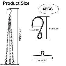 Garegce 4pcs Heavy Duty Hanging Basket Chains with Clip 3 Point 16" (41cm), Replacement Chain Flower Pot Chains For Hanging Planter Basket Indoor Outdoor Flower Pots (Black)-Style 2