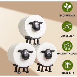 FXVRWLKZQ Sheep Toilet Paper Holder - Funny Free-Standing Bathroom Tissue Roll Stand with Cute Sheep Design -Designed for Bathroom or Guest Room Decor, Adds a Whimsical Touch - Set of 3