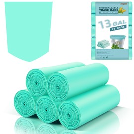 Biodegradable Trash Bags 13 Gallon Tall Kitchen - Inwaysin 75 Counts Large Unscented Compostable Recycling Garbage Bag Blue Bulk Strong Thick Wastebasket Liners for Bathroom Toilets