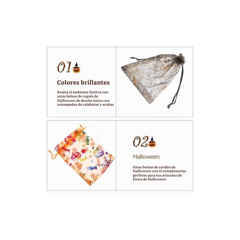 Artibetter 60 Bolsas de Organza Halloween con Cordón