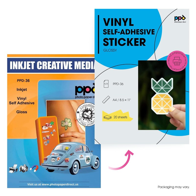 PPD Inkjet Glossy Creative Vinyl Stickers A4 x 20 Sheets