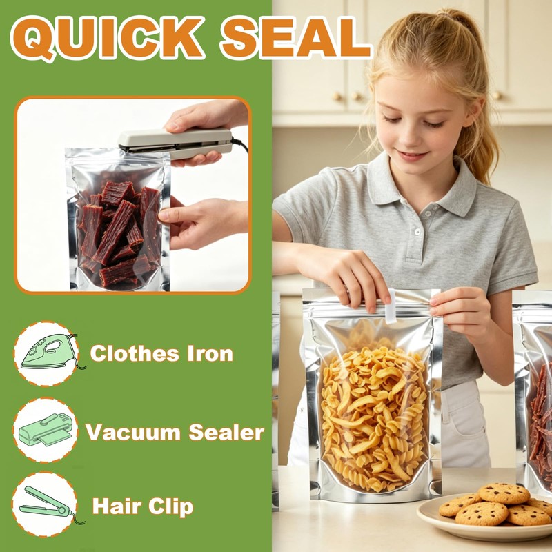 200Pcs Mylar Bags with Window 10"x14"Resealable Stand Up Mylar Bag