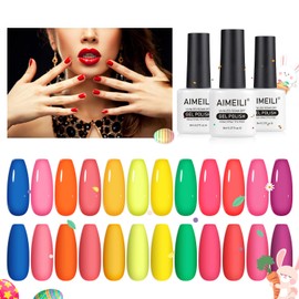 AIMEILI- Juego de esmaltes de uñas en gel neón para verano, 12 colores, esmaltes de uñas en gel rosa intenso, kit de salón de manicura DIY            