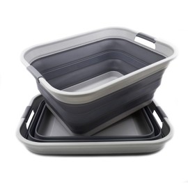 SAMMART 42L Collapsible Plastic Laundry Basket - Foldable Pop Up Storage Container/Organizer - Portable Washing Tub - Space Saving Hamper/Basket (Grey/Dark Grey)
