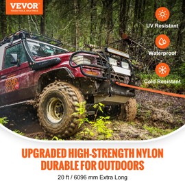 VEVOR Kinetic Recovery Rope 7/8’’ x 20ft (MBS-30,580Lbs) 100% Nylon Heavy-Duty Off Road Snatch Strap, Extreme Duty 30% Elasticity Energy Snatch Strap for 4x4 Offroad Vehicle Truck ATV UTV Tractor