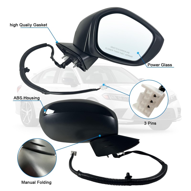Lqito Right Passenger side Mirror Fits 2022-2025 HONDA CIVIC Sedan/Hatchback