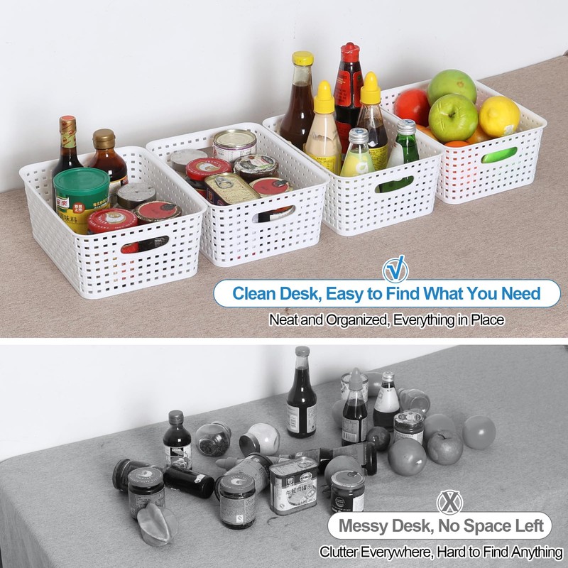 Nicesh 6-Pack Small Storage Baskets, Woven Plastic Basket, White