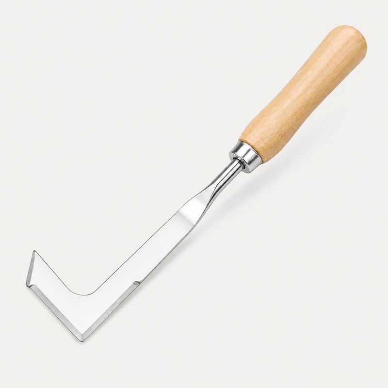 Stainless Steel Crack Weeder with Wood Handle – 11-Inch L-Shaped