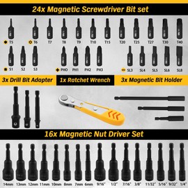 ELEAD 47-Piece Magnetic Nut Driver & Screwdriver Bit Set - Strong Magnetic Nut Drivers for Impact Drill, Power Nut Driver, Screwdriver Bit, Mini Ratcheting Wrench, Drill Bit Extension & Socket Adapter