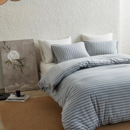 Simple&Opulence 100% Jersey Knit Cotton Duvet Duvet Cover Set -Ultra Soft Striped Duvet Cover King Size-1 Blue Comforter Cover with Grey Stripes and 2 Pillowcases (Blue and Grey Stripes, 86"X68")