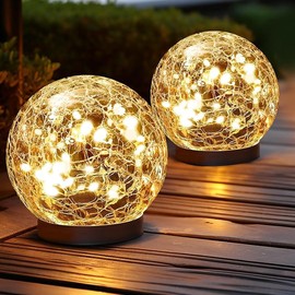 Waterproof-Solar Balls for Garden-Cracked Glass Ball Solar Lights Outdoor-Solar Orbs for Outside-Outdoor Decorations for Patio - Colour: Warm White, Size: 2 Globes