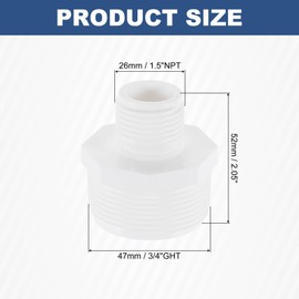 sourcing map Garden Hose Adapter, Male 1.5" NPT x 3/4" GHT Garden Hose Fitting Male Plastic Connectors for Tank and Pool Pump Hoses, White