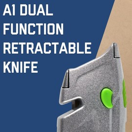 Safety A1 Dual Function Retractable Knife with Cord Cutter - Made of High Carbon for Extra Durability and Long Life, Silver Blade - ASAR-A1ZI