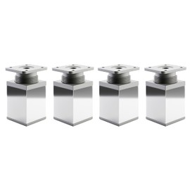 ATM® - Set of 4 Adjustable Furniture Feet, Chrome, Ash, Height 60 mm, Height Adjustable, for Wardrobe, Chest of Drawers, Sofa, Bed, Square Furniture Feet, Metal and Plastic, Profile: 40 x 40 mm